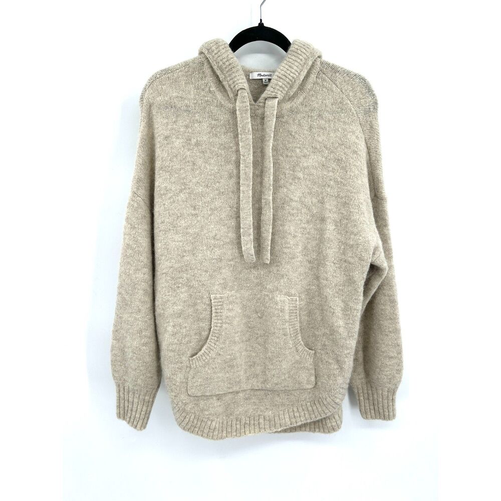 MADEWELL Oatmeal Wool Alpaca Blend Knit Hoodie Sweater Kangaroo Pocket Medium